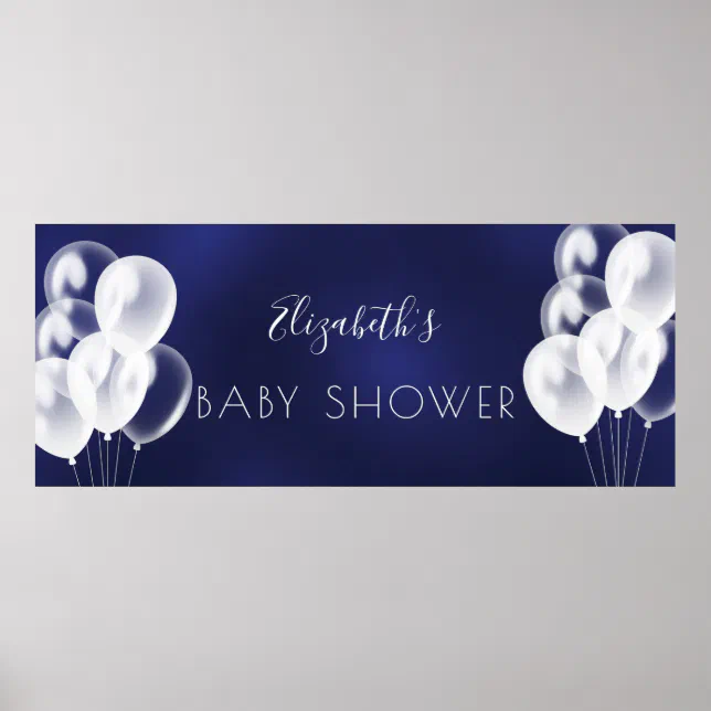 Baby Shower boy navy blue white balloons name Poster | Zazzle