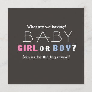 Baby Shower Boy or Girl Gender Revealing Party Invitation
