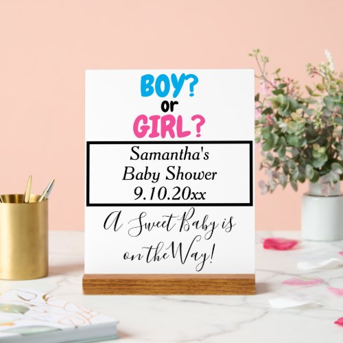 Baby Shower Boy or Girl Mom to Be NAME White Acrylic Sign