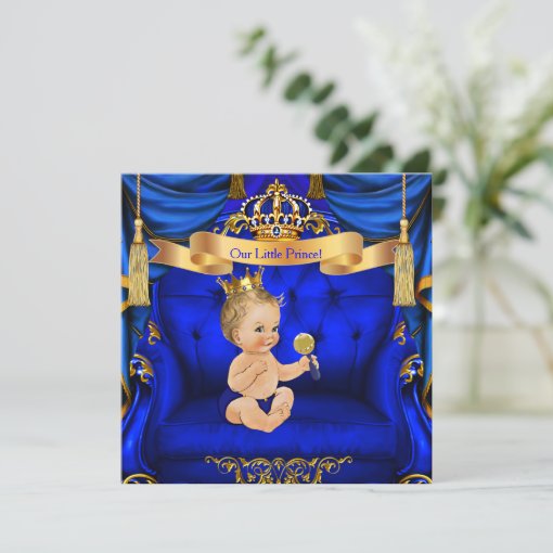 Baby Shower Boy Prince Royal Blue Gold Blonde boy Invitation Zazzle