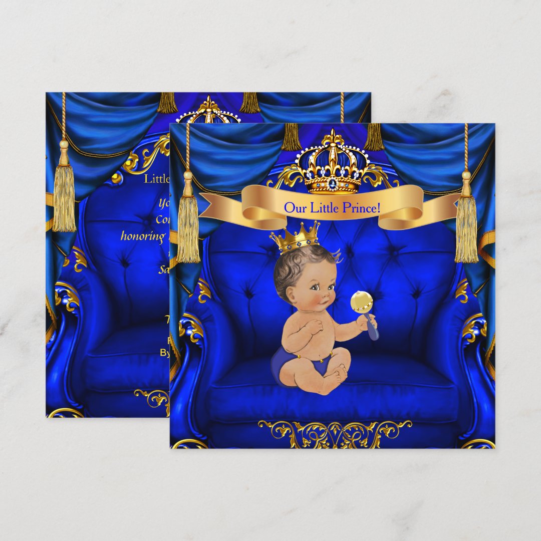 Baby Shower Boy Prince Royal Blue Gold Invitation Zazzle