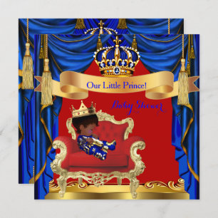 Baby Shower Boy Prince Royal Blue Red Ethnic Invitation