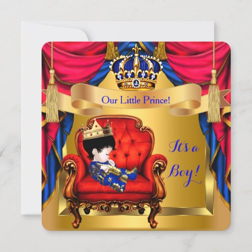 Baby Shower Boy Prince Royal Blue Red Gold C Invitation