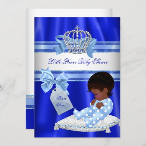 Baby Shower Boy Royal Blue Little Prince Ethnic Invitation