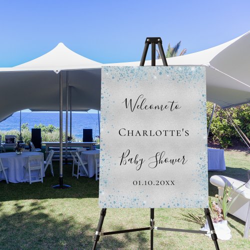 Baby Shower boy silver blue glitter welcome Foam Board