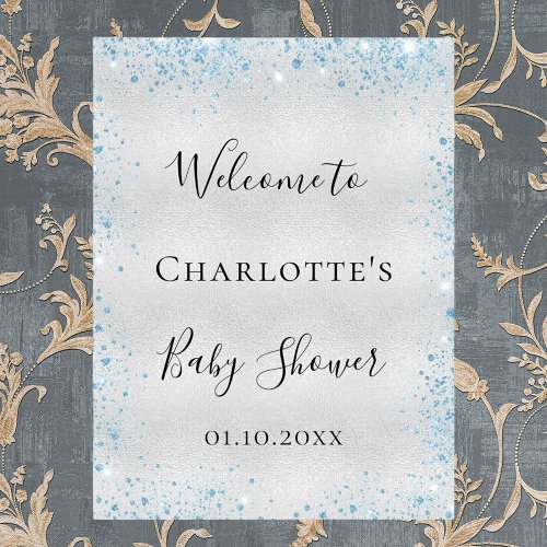 Baby Shower boy silver blue glitter welcome Poster