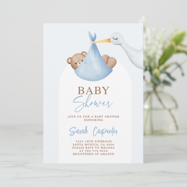 Baby Shower Boy Stork Invitation (Standing Front)