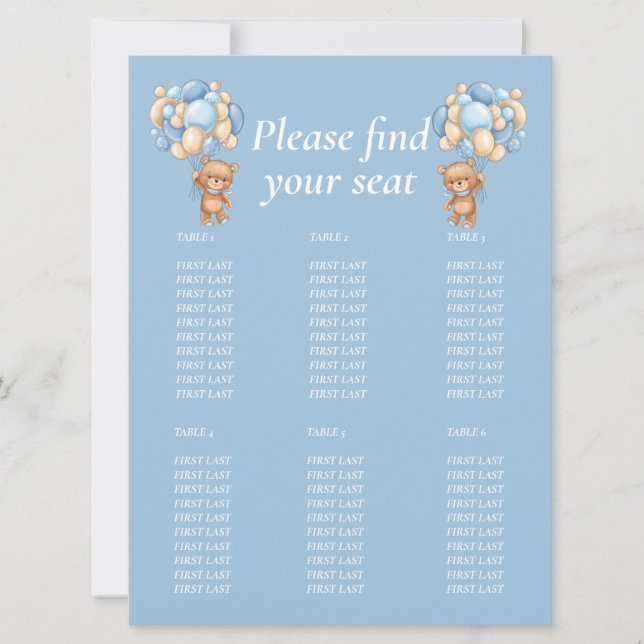 Baby Shower Boy Teddy  Balloon  Table chart  Invitation (Front)