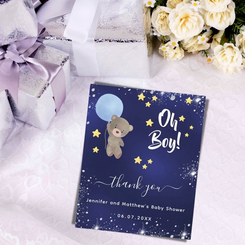 Baby Shower boy teddy bear blue thank you card