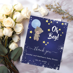 Baby Shower boy teddy bear blue thank you card