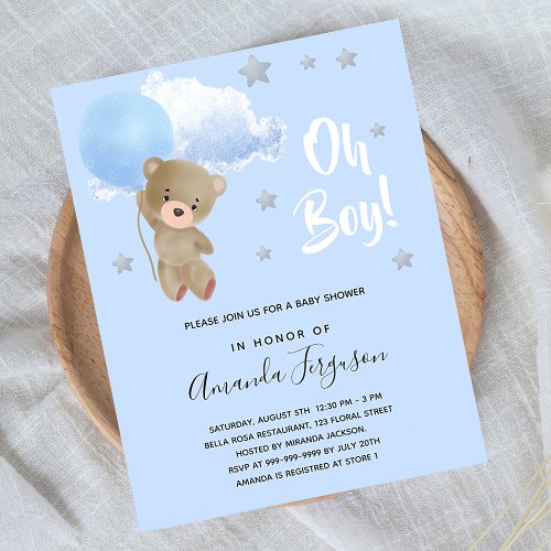 Baby shower boy teddy bear budget invitation flyer