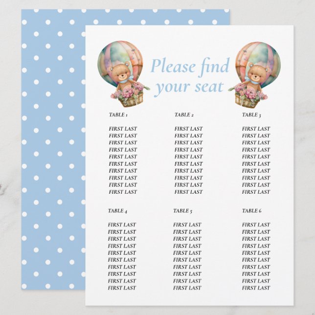 Baby Shower Boy Teddy Floral Balloon blue chart  Invitation (Front/Back)