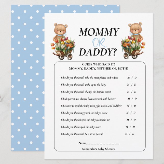 Baby Shower Boy Teddy Mommy Daddy Rustic Floral Invitation (Front/Back)