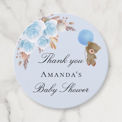 Baby Shower boy teddy pampas grass thank you Favor Tags