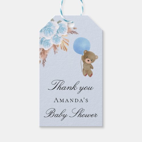 Baby Shower boy teddy pampas grass thank you Gift Tags