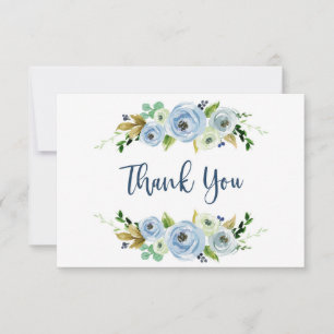 Baby shower boy thank you cards, floral blue note card