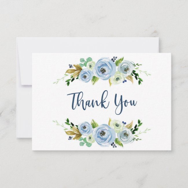 Baby shower boy thank you cards floral blue note card