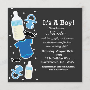 Baby Shower Boy Things Blue & Grey Modern Invitation