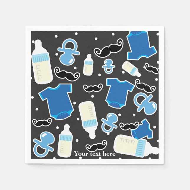 Baby Shower Boy Things Blue & Grey Modern Party Napkins (Front)