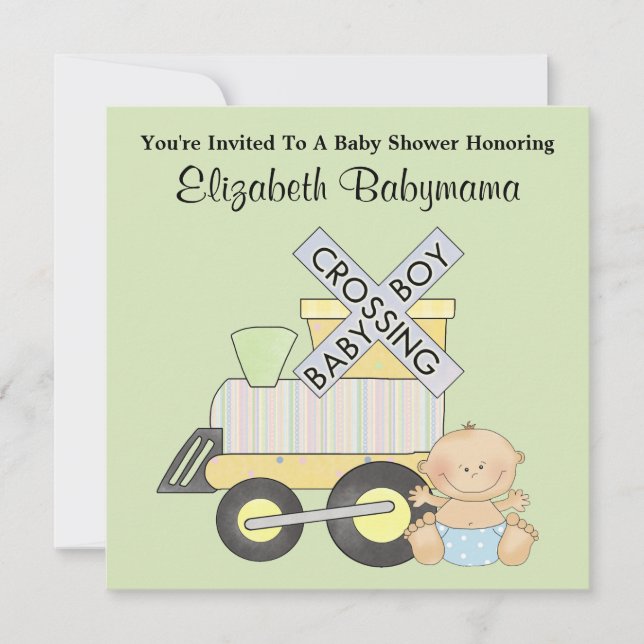 Baby Shower Boy Train Crossing Decorative Design Invitation (Front)