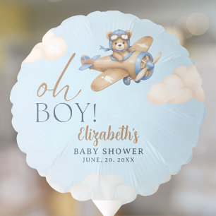 Baby Shower Boy with Adorable Pilot Teddy Bear Balloon