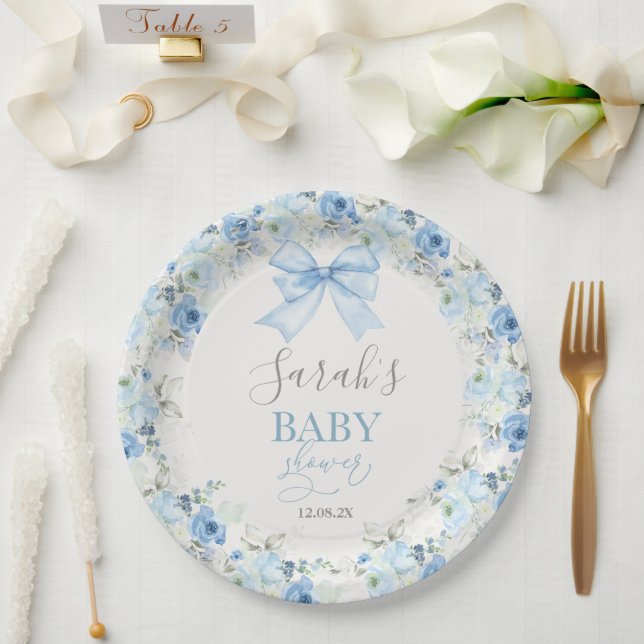Baby Shower Boy with bow Paper Plates (Wedding)