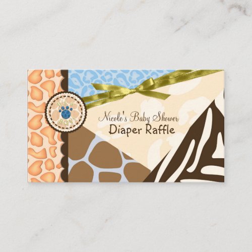 Baby Shower Boys Blue Safari Print Diaper Raffle Enclosure Card