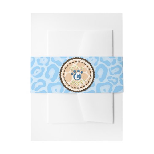 Baby Shower Boys Blue Safari Print Themed Party Invitation Belly Band