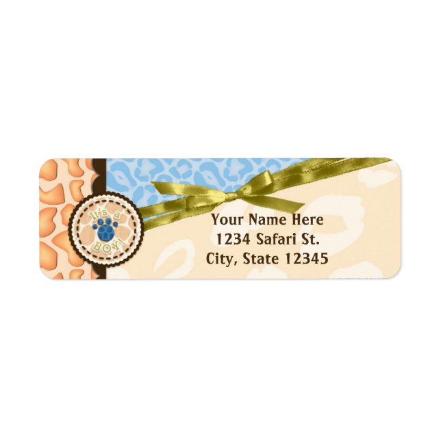 Baby Shower Boys Blue Safari Theme Invitation Label (Front)