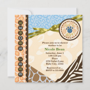 Baby Shower Boys Blue Safari Theme Invitations