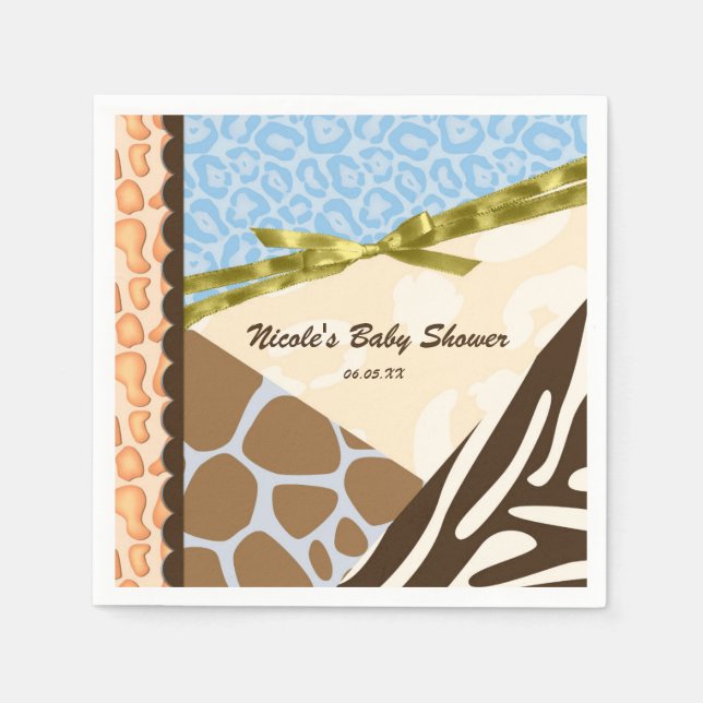Baby Shower Boys Blue Safari Themed Party Paper Napkins (Front)