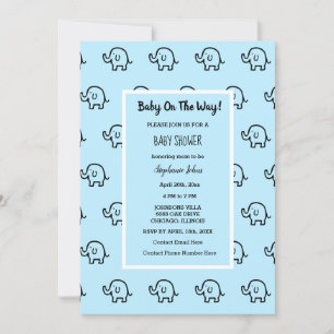 Baby Shower Boys Girls Elephant Patterns Blue Cute Invitation