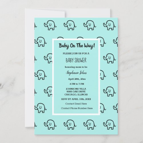 Baby Shower Boys Girls Elephant Patterns Cute Teal Invitation