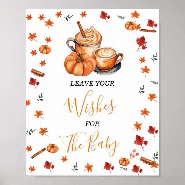 Baby Shower Brewing Pumpkin Spice Leave Your Wish Poster (Front)