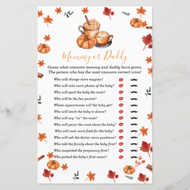 Baby Shower Brewing Pumpkin Spice Mommy or Daddy (Front)