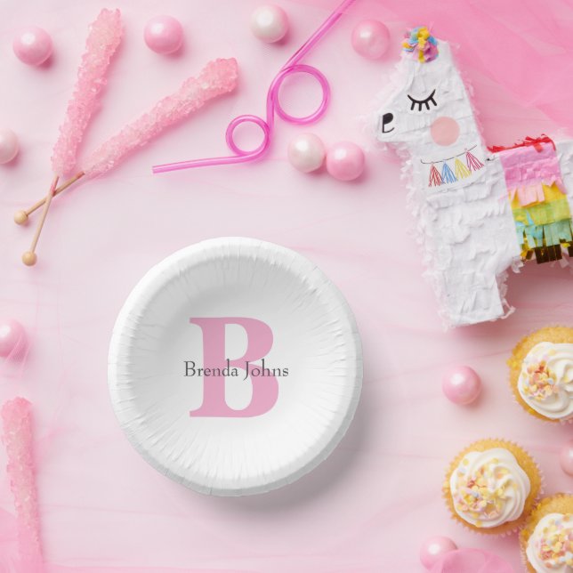 Baby Shower Bridal Shower Monogram Initials Pink Paper Bowls (Party)