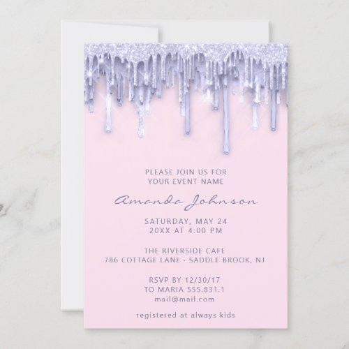 Baby Shower Bridal Sweet 16th Drips Pink SmokyBlue Invitation