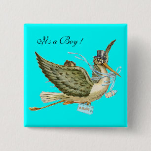 BABY SHOWER Bright Blue " It's a Boy" Pinback Button