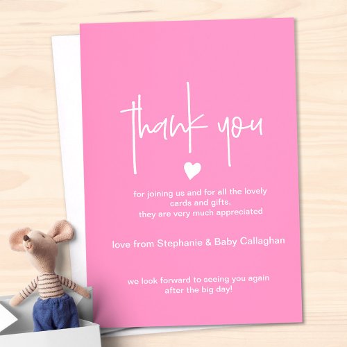 Baby Shower Bright Pink Thank You Chic Tiny Heart Invitation