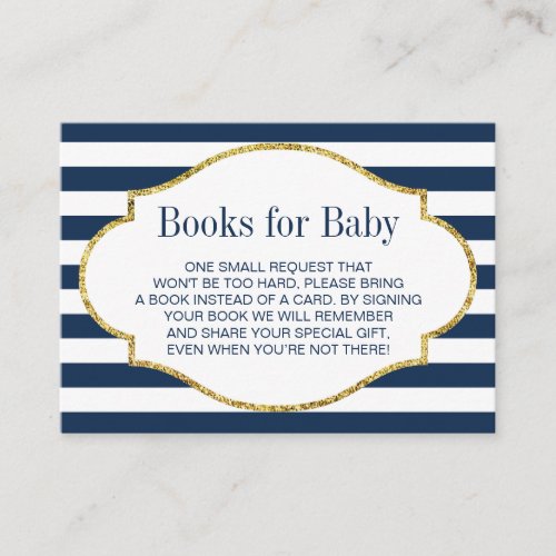 Baby Shower Bring a Book Navy Blue Stripes Insert