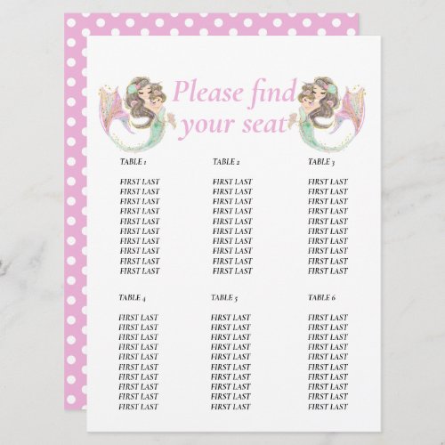 Baby Shower Brown Mermaid Pink Table chart Invitation