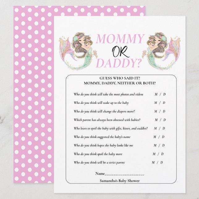 Baby Shower Brpwn Mermaid Under the sea.  Invitation (Front/Back)