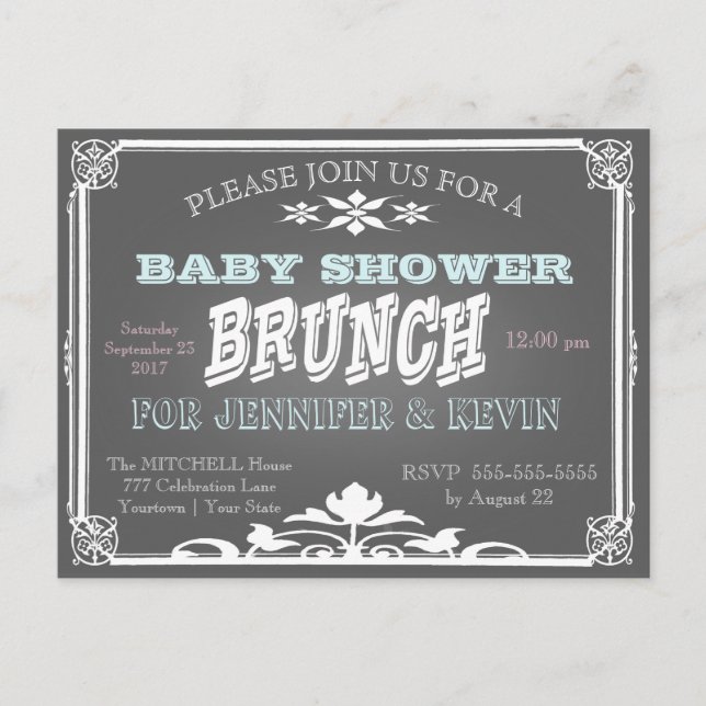 Baby Shower | BRUNCH | Chalkboard Invitation Postcard (Front)