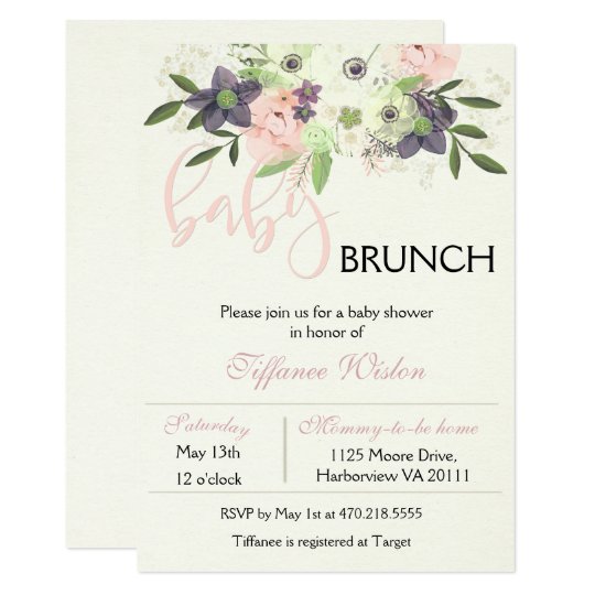 Baby Shower Brunch Invitation Fl Pink Zazzle Baby Shower Brunch Invitation Fl Pink