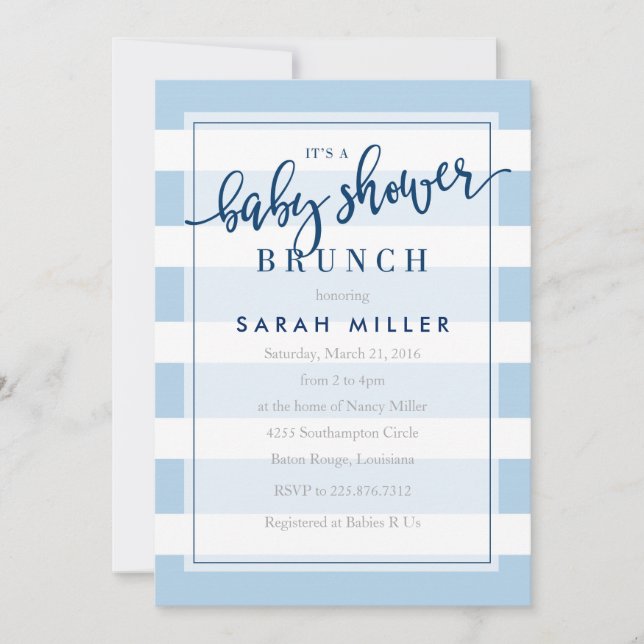 Baby Shower Brunch Invitation Stripes Boy (Front)