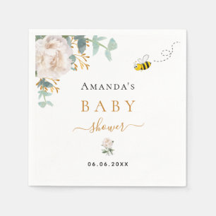 Baby Shower bumble bee floral eucalyptus greenery Napkins
