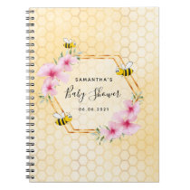 Baby shower bumble bee honeycomb pink florals notebook
