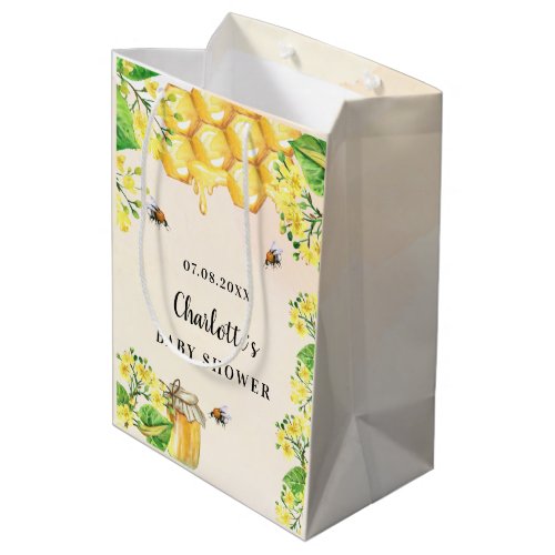 Baby Shower bumble bees honey yellow florals name Medium Gift Bag