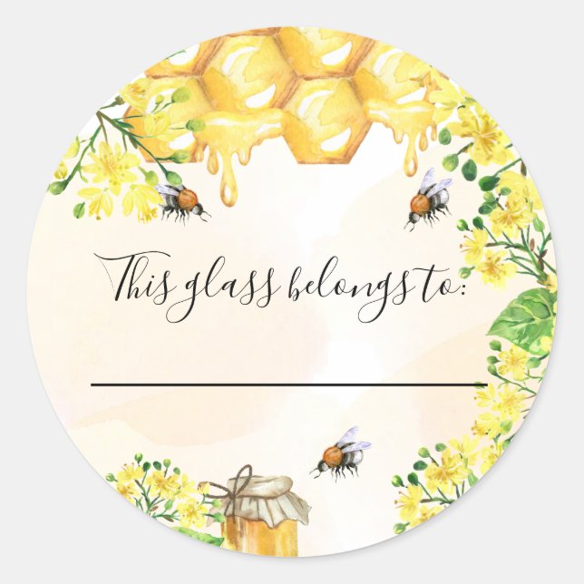 Baby Shower bumble bees this glass belongs to Classic Round Sticker (Front)