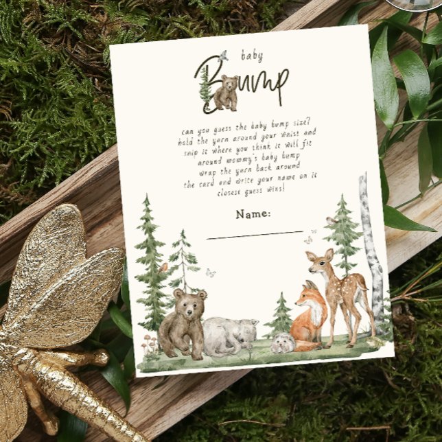 Baby Shower Bump Game Gender Neutral Woodland Enclosure Card (Baby Bump Shower Game)
